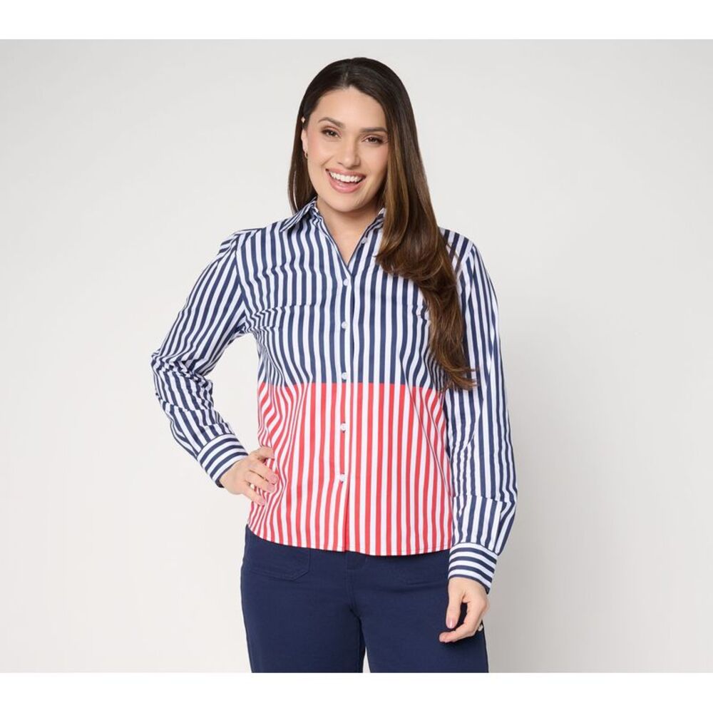 Joan Rivers Classics Collection Women's Top Sz XL Split Stripe Blue